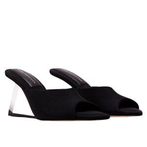 NEW Good American Clear Lucite Wedge Heel Sandal in Black Sz. 4